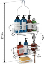 Over the Shower Head Caddy, White Shower Caddy Hanging, 3 Tier Anti-Swing Bathroom Organizer with Soap Holder & Hooks