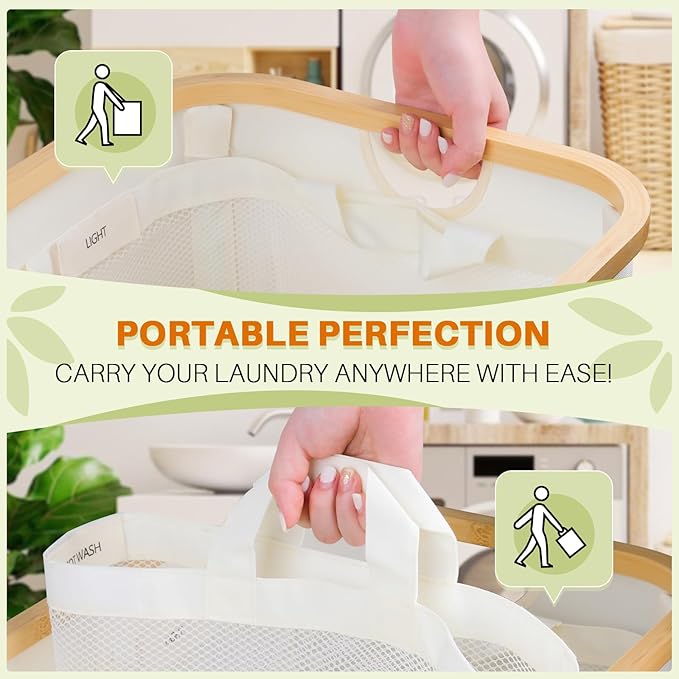 Laundry Hamper 3 Section, 145L Dirty Clothes Hamper with Lid, Extra Large Laundry Basket Organizer with Removable Inner Bags & Labels for Laundry Room, Bedroom, Beige