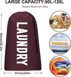 Laundry Bag, Travel Laundry Bag Machine Washable Dirty Clothes Organizer, Large Enough to Hold 4 Loads of Laundry, Easy Fit a Laundry Hamper or Basket (Wine+Navy, 24" x 36")