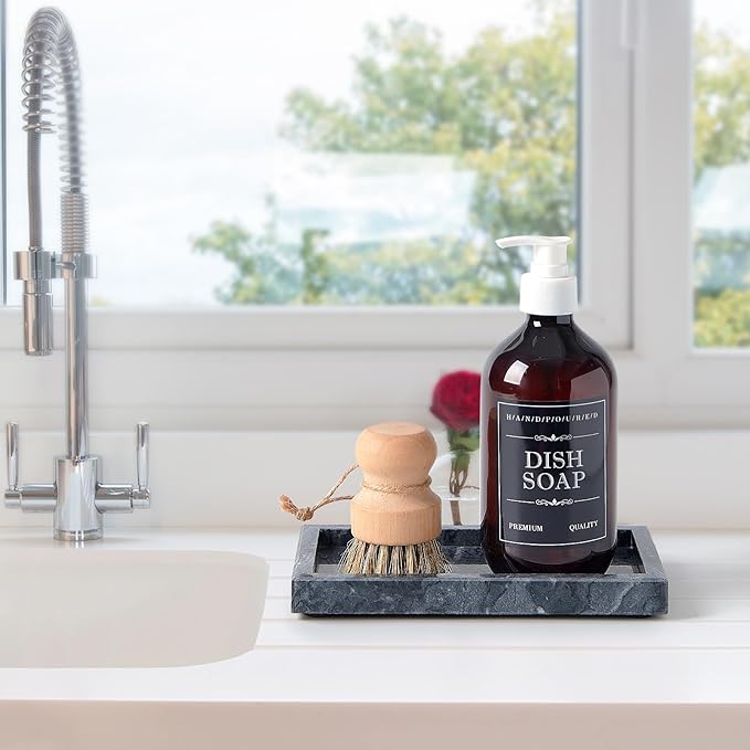 Natural Small Marble Vanity Tray, Luxury Stone Organizer for Bathroom & Kitchen | Holds Soap Dispenser, Jewelry, Perfume | Non-Resin, Non-Ceramic Décor (Black, Mini (7.9" x 4.3" x 0.78"))