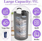 2Pack 95L Big Clothes Hamper for Family, Collapsible Laundry Baskets with Handles, Dirty Clothes Bin Stand Up Well, Toteable Laundry Bag for Bathroom, Travel, Grey/Navy Blue