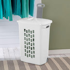 Sterilite 6-Pack Ultra Wheeled Hamper, Laundry Basket w/Flip-Top Lid & Retractable Handle - Plastic Rolling Clothes Storage Cart with Ventilated Holes for Home, Apartment or Dorm