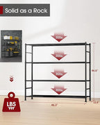 Storage Shelves - 4 Tier Shelf Organizer, Heavy Duty Garage Shelving Unit with Leveling Feet, Stable Metal Shelves Organizer for Pantry, Kitchen and Closet, 46.3" W x 12.6" D x 46.6" H, Black