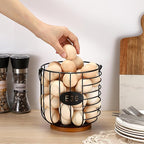 6.5'' Farmhouse Egg Basket for Gathering Fresh Eggs, Metal Egg Holder Countertop for Chicken Eggs, Round Metal Wire Basket with Handle & Wooden Base, Vintage Kitchen Decor(Style 2-Lantern)