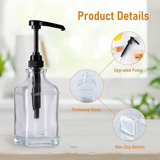 Alotpower 4-Pack 16oz Glass Coffee Syrup Dispenser Bottles, Empty Square Dispenser for Coffee Bar with 1/4oz Pump - Kit Includes 36 Labels & Marker