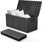 VINGLI 75 Gallon Collapsible Outdoor Storage Box, Simple-to-assemble Plastic Storage Containers with Lid, Patio Deck Box Furniture for Garden, Pool, Balcony, Yard (Full Black)