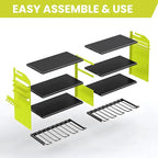 4-Tier Heavy Duty Power Tool Organizer, 600lbs Capacity Reinforced Steel Drill Rack with Side Accessory Mounting Studs, High-Visibility Wall Mount Storage, Fluorescent Green
