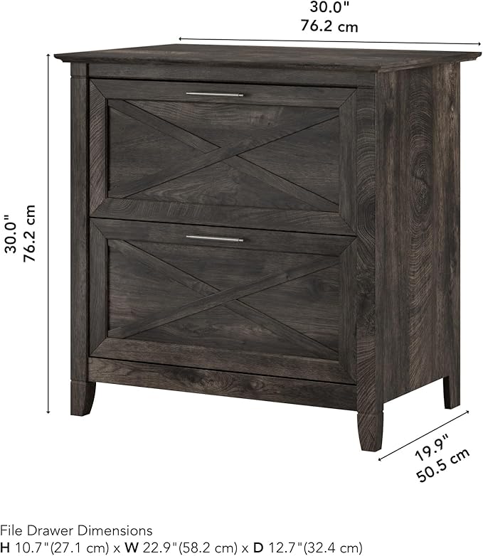 Bush Home Key West 2 Drawer Lateral File Cabinet in Dark Gray Hickory, Document Storage for Home Office, Accent Chest with Drawers