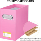 BALEINE File Organizer Box, Cardboard File Folder Organizer with Handle for Letter Size, Portable Collapsible Hanging Filing Box for Home Office Document Storage (4 Pack, Pink)