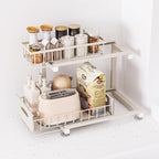 Under Sink Organizer, Heavy Duty Metal Pull Out Cabinet Organizer Slide Out Sink Shelf Organizer Height Adjustable, Multi-Purpose Storage Shelf for Kitchen Bathroom(Sand,1Pack)