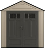 Rubbermaid Resin Outdoor Storage Shed With Floor (7 x 3.5 Ft) Weather Resistant, Brown Gable, Organization for Home/Backyard/Garden Tools/Lawn Mower/Bike Storage/Pool Supplies