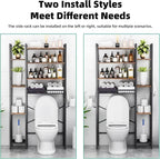 8-Tier Over The Toilet Storage with Side Rack, Over Toilet Storage Rack with Adjustable Shelf & Drain Basket, Freestanding Bathroom Organizer for Balcony, Laundry (Vintage Brown)
