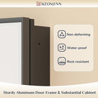 Keonjinn 40” x 30” Black Bathroom Medicine Cabinets with Mirror Recessed or Surface Wall-Mounted Aluminum Alloy Framed Beveled Mirror with Soft Close Hinge, 2 Doors Modern Bathroom Mirror with Storage