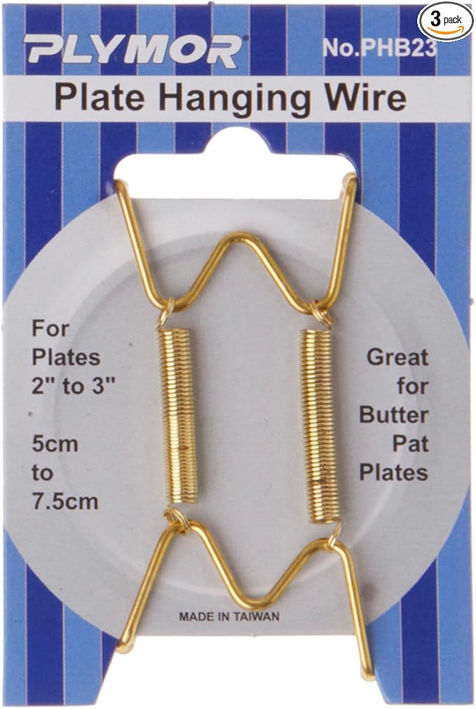 Plymor Shiny Gold Finish Wall Mountable Plate Hanger, 2.25" H x 1.25" W x 0.375" D (for Plates 2" - 3"), Pack of 3
