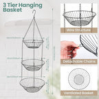 Maxdot 2 Pack 3-tier Hanging Fruit Basket with Sturdy Metal Chain Hanging Wall Fruit Basket for Kitchen Heavy Duty Wire Storage for Potatoes, Onions, Oranges, Bananas, Limes, Lemons