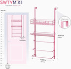 SWTYMIKI SWTYMIKI Over The Door Towel Racks for Bathroom - 5-Tier Wall Mounted Bathroom Towel Storage Organizer Holder with Metal Shelf, Pink