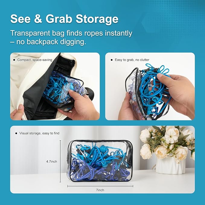 2 Pack Camping Portable Clothesline for Travel with 12 Clips, Blue Windproof Retractable Clothesline Kit for Camping, Home, Cruise, Hotel
