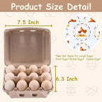 50 Pcs Vintage Egg Cartons with Labels, Square Dozen Egg Basket Blank Natural Paper Pulp, Classical 3x4 Style Holds Up to One Twelve 12 Count Chicken Eggs, Sturdy Eggs Box with Stickers