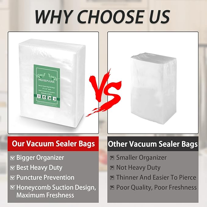 Vacuum Sealer Bags, Heavy Duty Pre-Cut Design Commercial Grade Food Sealable Bag for Heat Seal Food Storage, 6" x 10" 100 Pcs Smell Proof Bags Boilsafe to 280°F Freezable, Resizable