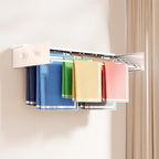 BAKON Wall Mounted Drying Rack with 4 Hooks and Shelf, Foldable Clothes Drying Rack for Laundry Room, Collapsible Laundry Rack Wall Mount, for Indoor Outdoor Hanging Clothes, 23.6 Inch