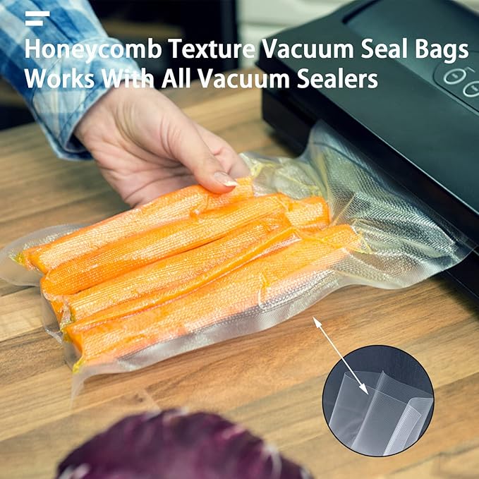 11" x 16" Vacuum Sealer Bags Heavy Duty Pre-Cut Design Commercial Grade Food Sealable Bag for Heat Seal Food Storage,Smell Proof Bags Boilsafe to 280°F Freezable, Resizable (100Pcs)