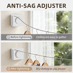 Anti-Sag Retractable Clothesline 40LB Capacity - 201in Stainless Steel Laundry Line for Indoor Outdoor, Wall Mounted Space Saving Easy Install (White)