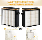 Toilet Paper Storage Basket with Lid for Mega Rolls, Large Bamboo Toilet Paper Organizer Holder Stand for Bathroom, Enclosed Tissue Storage Bin Box Container Free Standing, Black