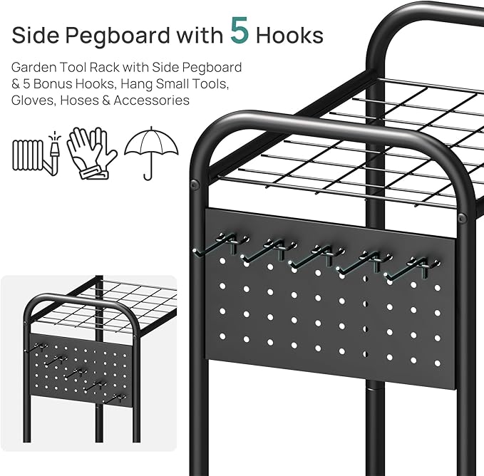Garden Tool Organizer, Garden Tool Rack and Storage, Up to 35 Long-Handled Tools/Rakes/Brooms, Heavy Duty Steel Stand for Yard, Shed, Outdoor, Black
