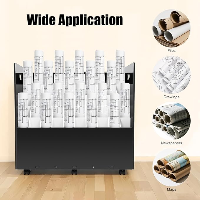 Blue Print Storage Organizer - Mobile Roll File Cart,50 Slots Mobile Blueprint Storage Rack Cart, Blueprint Cabinet with Wheelsm, Large Capacity Blueprint Storage Cart for Office and Home (50 Slots)