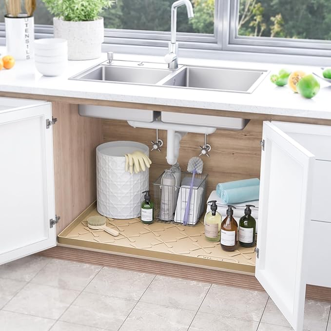 SIKADEER 34" x 19" Under Sink Mat Waterproof, Silicone Mat Kitchen Drawer Shelf and Cabinet Liner, Sink Protector for Kitchen Organizers and Storage, Boot Tray Pet Food Mats