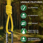 TECEUM Rope – 90 Feet x 3/8 Inch (10mm) – Yellow – Strong All-Purpose Utility Rope – Camping, Crafting, Flag Pole, Indoor & Outdoor – Polypropylene Nylon Poly Lightweight Diamond Braided Cord