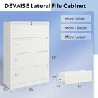 DEVAISE 4 Drawer Lateral File Cabinet with Lock, Metal Filing Cabinets for Home Office, 16" D x 35" W x 52" H Wide Storage Organization for Hanging Files Letter/A4/Legal/F4 Size, White