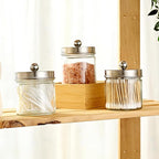 SheeChung Bathroom Organizers and Storage - 4Pack Qtip Holders Bathroom Canister Apothecary Jars for Cotton Swabs, Rounds, Balls, Qtips,Makeup Sponges, Flossers,Bath Salts - Brushed Nickel