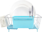 Sweet Home Collection 2 Piece Dish Drying Rack Set Drainer with Utensil Holder Simple Easy to Use Fits in Most Sinks, 14.5" x 13" x 5.25", Turquoise Blue (Pack of 12)