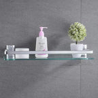 Bathroom Glass Shelf Tempered Glass Rectangular Extra Thick Aluminum Silver Sand Sprayed Wall Mounted 13.77 inches