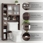 Vabches Over The Toilet Storage Cabinet, Farmhouse Storage Cabinet Over Toilet with Acrylic Doors，Home Space-Saving Toilet Rack, for Bathroom, Restroom, Laundry, Espresso
