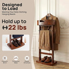 Free Standing Valet Stand for Man and Women, Wood Suit Rack w/Top Tray/Drawer/Tie Hooks/Shoe Rack, Valet Stand for Bedrooms, Living Rooms, Hallways