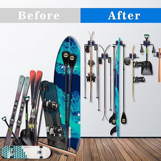 Ski Rack Wall Mount Ski & Snowboard Skateboard Ski Hangers for Wall Mount Fits Any Board holder Up to 25lbs Vertical Ski Storage Rack for Home & Garage Space-Saving Winter Gear Organizer 1pack
