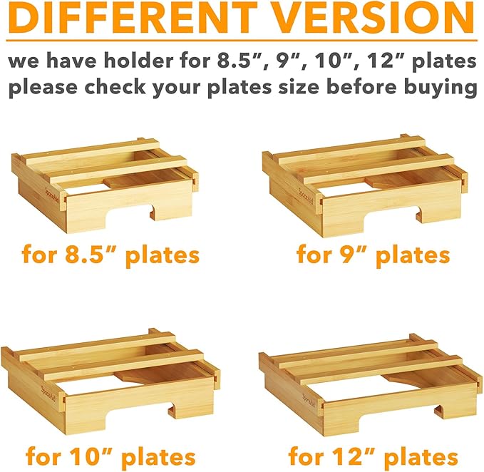 SpaceAid 10-inch Paper Plate Dispenser (Need 11.3 Inches Deep Cabinet Space) Under Cabinet Bamboo Plates Holder, Kitchen Vertical Dipensers Caddy, Bamboo