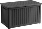 280 Gallon Outdoor Waterproof Resin Storage Deck Box Lockable Outside Bench UV Resistant Bin Patio Porch Furniture Pool Float Garden Tool Cushion Black
