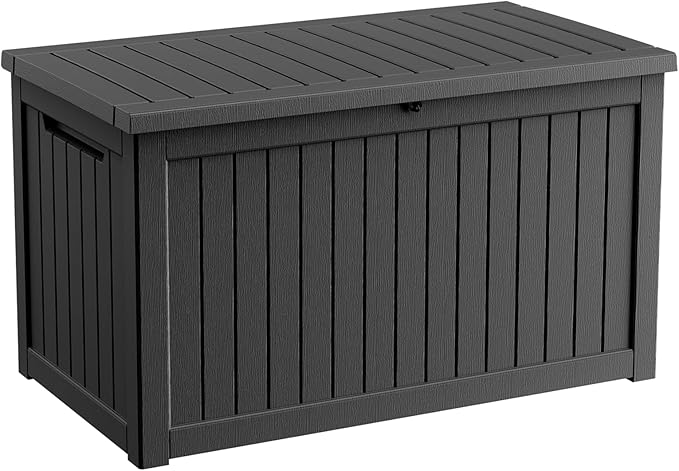 280 Gallon Outdoor Waterproof Resin Storage Deck Box Lockable Outside Bench UV Resistant Bin Patio Porch Furniture Pool Float Garden Tool Cushion Black