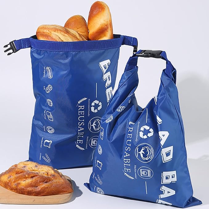 Oxford TPU Bread Bag with Buckle Reusable-collapsible Fabric Zippered Bread for Homemade Sourdough,Baking Supplies & Kitchen Essentials (2pcs bread bag 1pcs mesh bag)