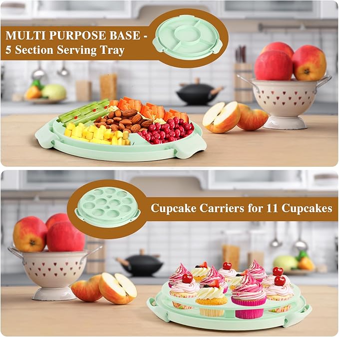 Cake Carrier with Lid and Handle, Cake Containers Cake Holder for 10 inch Cake with 2 Handles Cupcake Carrier - Plastic Cover Two Sided Base for Transport Pie Nuts Fruit Perfect Gifts，BPA-Free