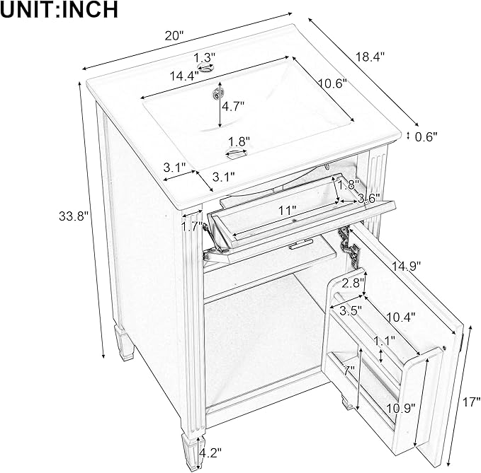 20 in Small Bathroom Vanity with Sink,Soft Closing Door,Tilt-Out Drawer and Adjustable Shelf,Solid Wood Frame Modern Single Bathroom Sink Cabinet,Freestanding (Green)