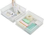 Annova Mesh Stackable Drawer Cabinet and Shelf Organizer Bins Storage Basket School Office Supply Holder Tray- Set of 2 (White, 6x6x2 Inch)