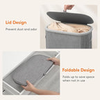 Lifewit 75L Slim Laundry Basket with Lid, Narrow Large Laundry Hamper with Plastic Handles and Removable Bag, Tall Foldable Dirty Clothes Hampers for Laundry Room, Bedroom, Bathroom, Dorm, Gray