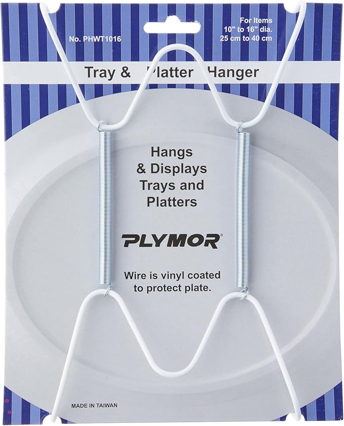 Plymor White Vinyl Finish Wall Mountable Tray and Platter Hanger, 8.25" H x 4.75" W x 0.875" D (for Trays or Platters 10" - 16")
