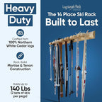 14-Place Log Ski Rack Wall Mount, Indoor Ski Storage Rack for Garage Organizers, Wooden Skis Wall Mount Storage Racks, Pole Skis Sports Racks, Garage Organization Walls - Unfinished