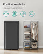 SONGMICS Portable Closet, Fabric Wardrobe, Clothes Rack with Shelves, Pockets, Large Capacity, 1 Hanging Rod, 34.6 x 17.7 x 66.1 Inches, Ink Black URYG84BK