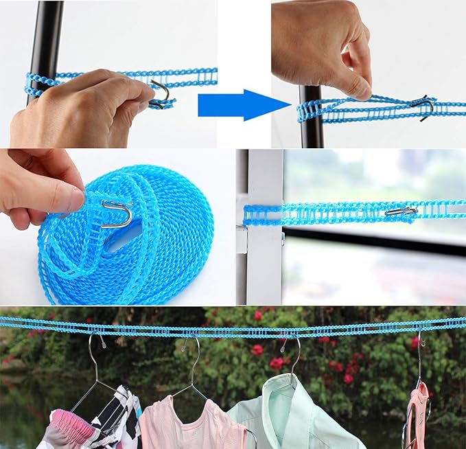 Clotheslines 3Pack Blue Pink Green 1.64ft Length Clothes Drying Rope Portable Windproof 5m Clothesline for Camping Travel Indoor Outdoor Laundry Clothes Line